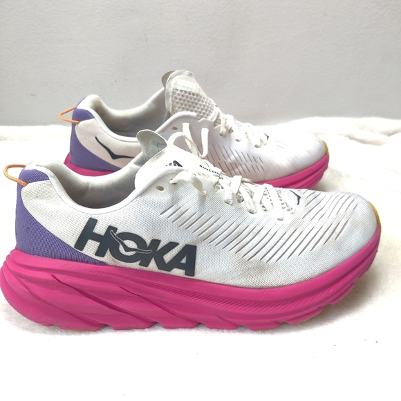 Hoka One One Shoes - HOKA One Rincon 3 Womens 8.5B White Pink Running Shoes 1119396